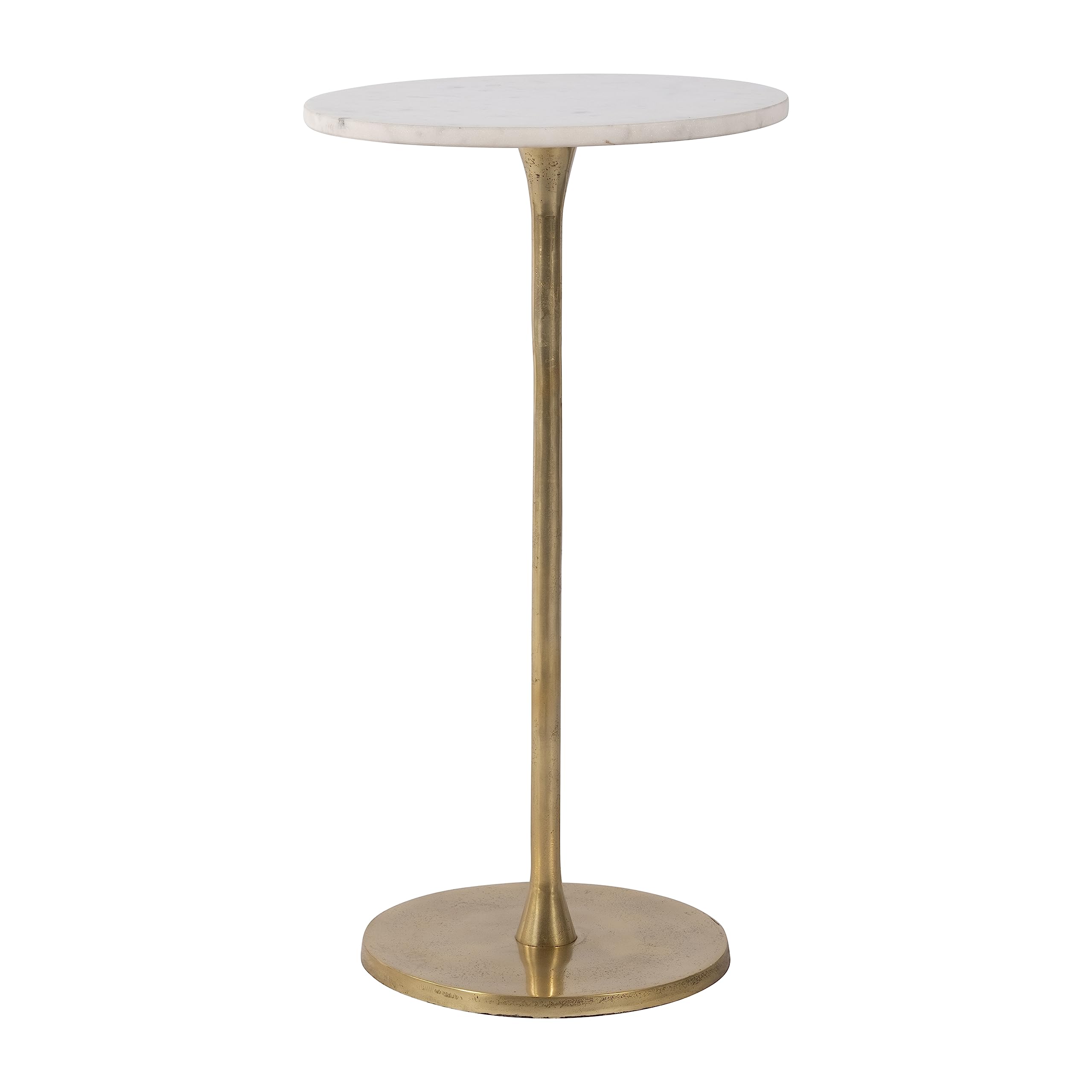 Gold and White 24"H Round Drink Accent Table with Aluminum/Stone