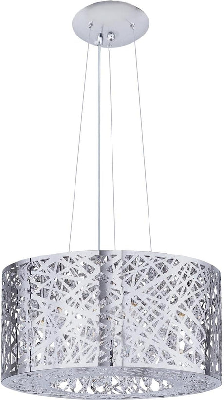 Inca Modern Metal Web Laser-cut Sheath with Crystal Drum Pendant Ceiling