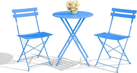 GarveeLife 3-Piece Folding Bistro Set, Foldable Patio Furniture Set with Premium Frame, Outdoor Bistro Table and Chairs Set of 2 for Patio, Garden and Balcony, White