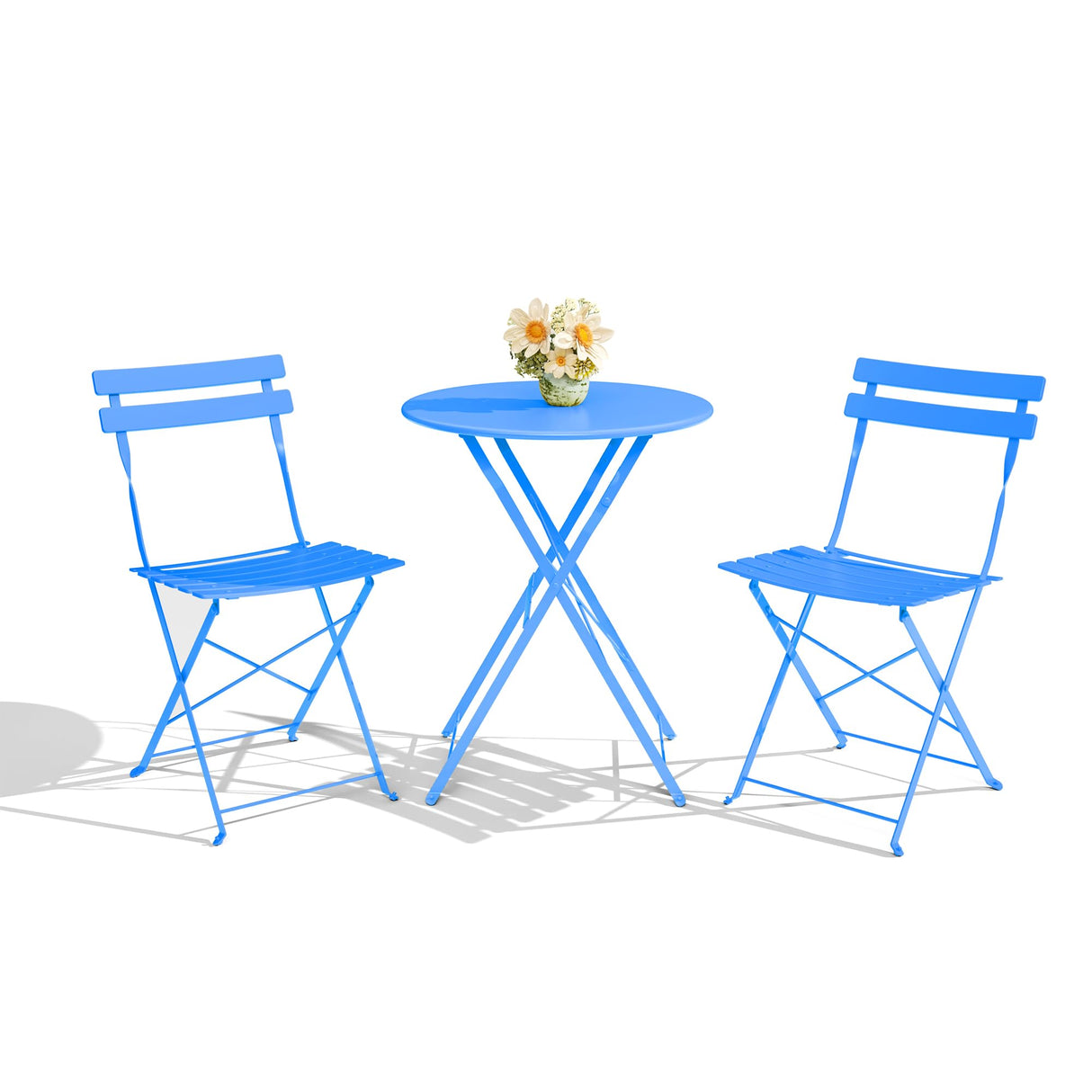 Steel Frame Patio Bistro Set, 3-Piece Outdoor Folding Table and Chairs, Weather Resistant