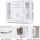 Sideboard Buffet Server Storage Cabinet W/ 2 Drawers, 3 Cabinets and Glass Doors