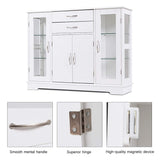Sideboard Buffet Server Storage Cabinet W/ 2 Drawers, 3 Cabinets and Glass Doors