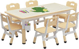 Table and 6 Chairs Set with Storage Box, Height Adjustable Toddler Table and Chair Set