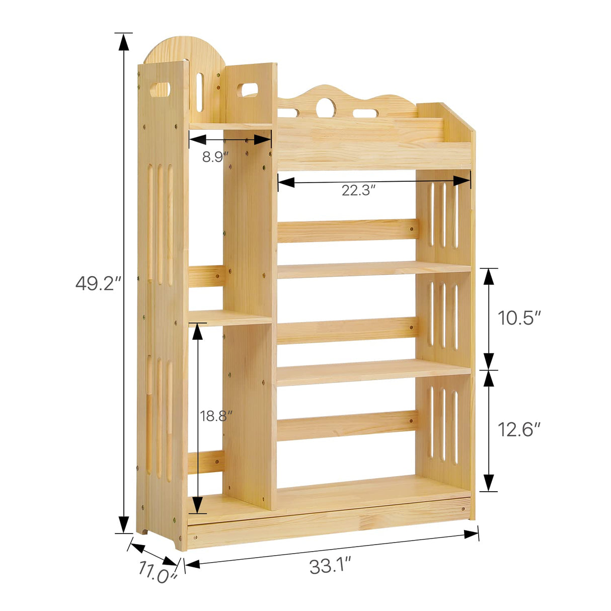 Bookshelf with Organizer, Wood Display Shelf Stand for Small Space Multifunction Storage Cabinet for Playroom, Bedroom, Natural