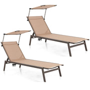 Outdoor Chaise Lounge Chair- Tanning Chair with Sunshade, 6 Adjustable Position