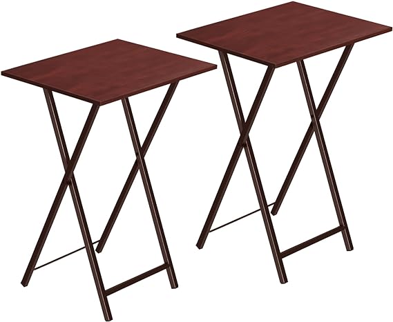 Folding TV Tray Tables, Set of 2 Side Table for Small Space, Industrial Snack Tables