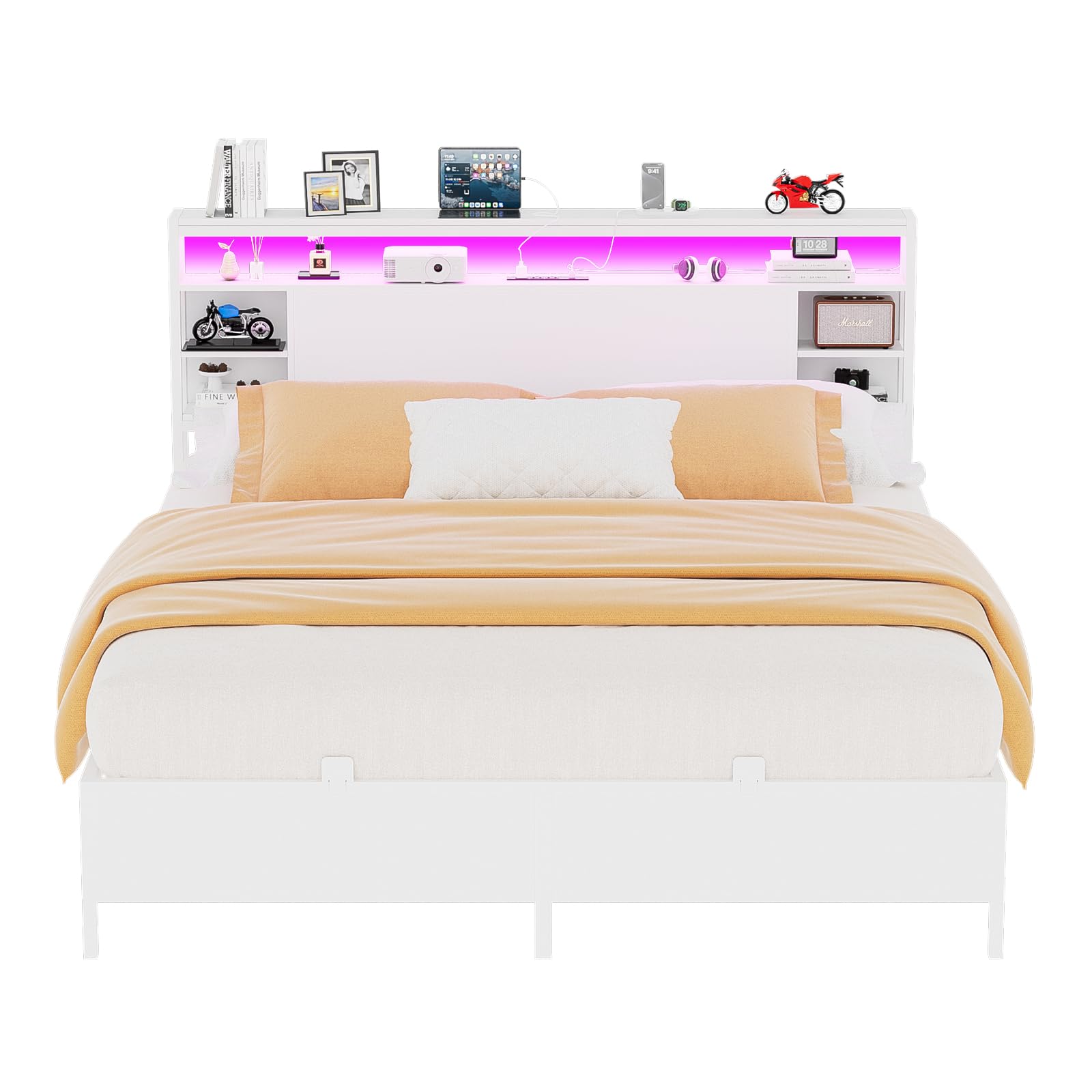 Full Size Bed Frame with Charging Station