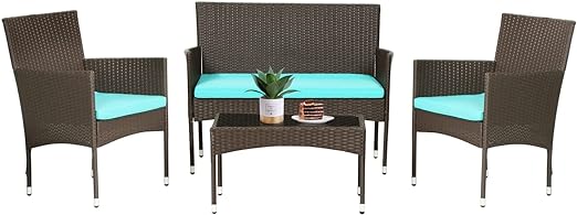 Patio Furniture Set 4 Pieces Outdoor Rattan Chair Wicker Sofa