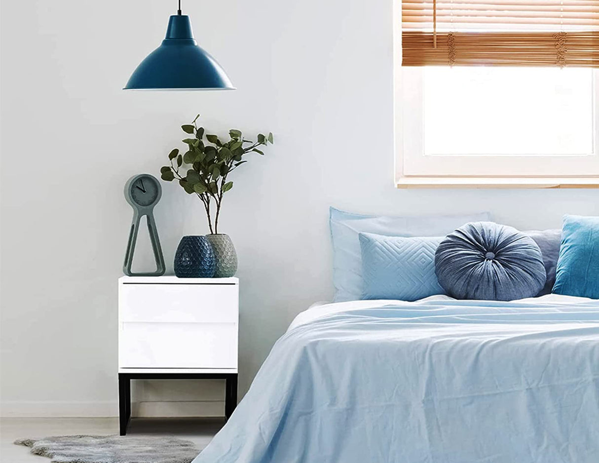 White Nightstand with 2 Drawers, Mid Century End Table for Bed side Organizer