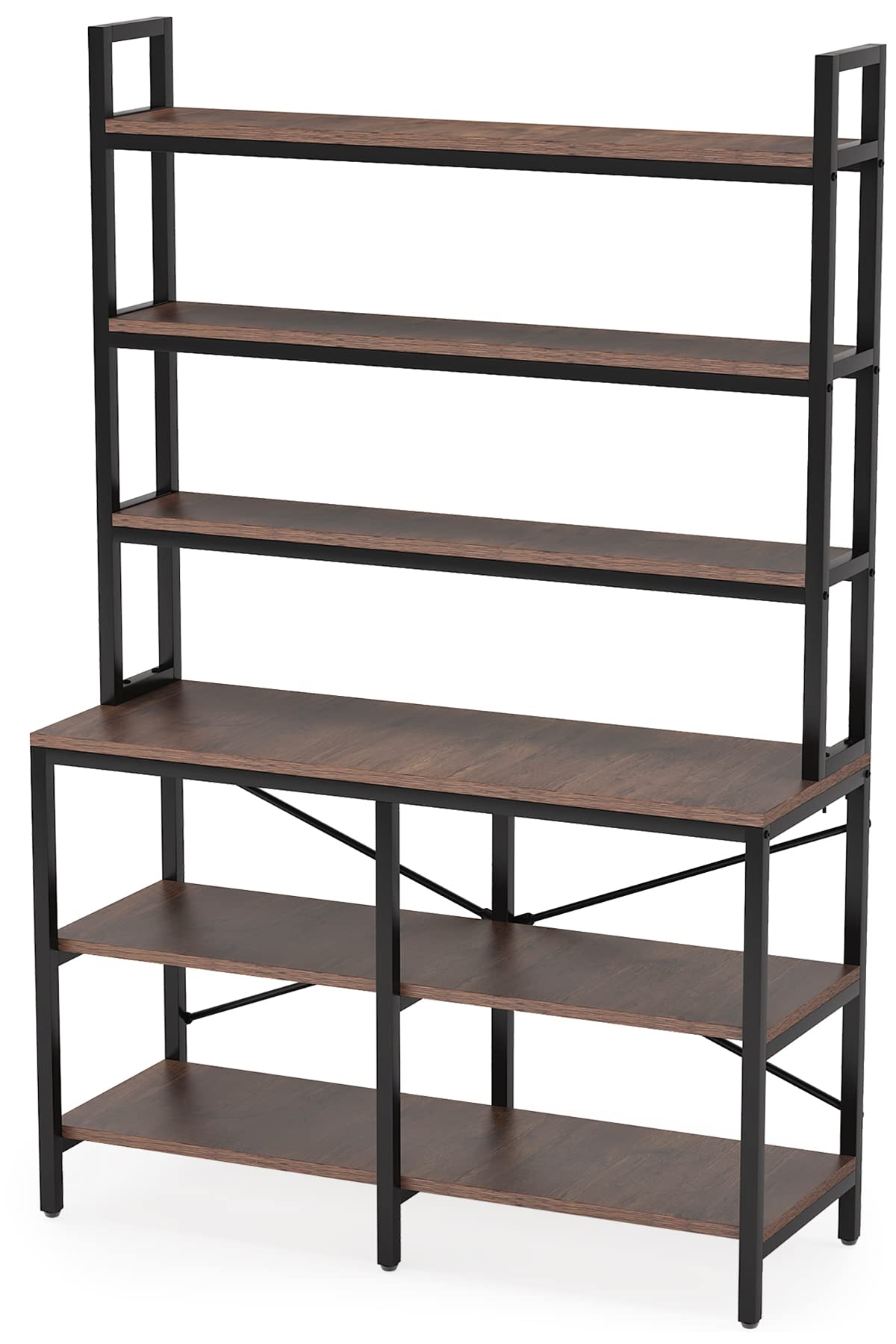 -Tier Bookshelf,Industrial Bookcase with Open Shelf,6 Shelf Storage Rack with X-Shaped Frame,Rustic Book Shelf for Living Room, Bedroom,Home, Office (1, Rustic Brown)