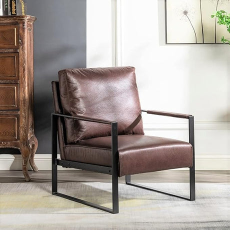 Classic Mid Century Modern Accent Chair with Durable Square Metal Frame, Armchair