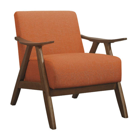 Century Modern Accent Chair with Solid Wood Frame in Walnut Finish, Upholstered Living Room Lounge Arm Chair, Thick and Comfy Innerspring Seat Cushion, Linen-Look Fabric, Orange