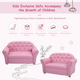 Couch, 2 in 1 Princess Double Seat Children's Sofa w/PU Leather Surface, Toddler Armrest Chair for Bedroom, Kids Room, Mini Sofa for Kids Loveseat Baby Girls Birthday