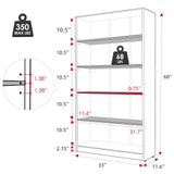 5 Shelf White Bookcase 60 inch Tall Wood Bookshelf for Bedroom