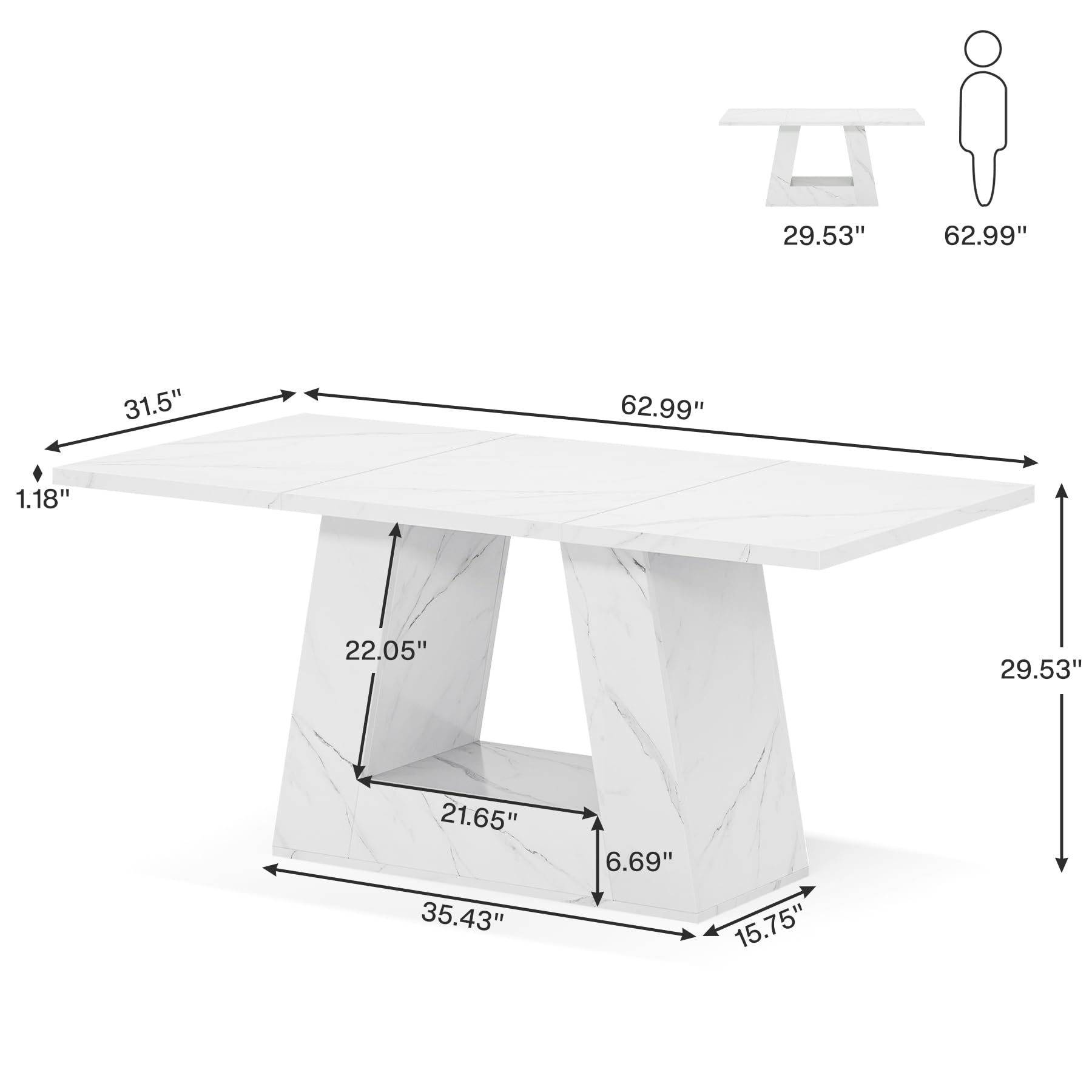 63" Rectangular Dining Table with Faux Marble Top