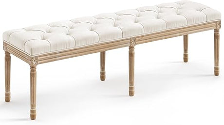 60" Bedroom Bench, Vintage French Tufted End of Bed Bench