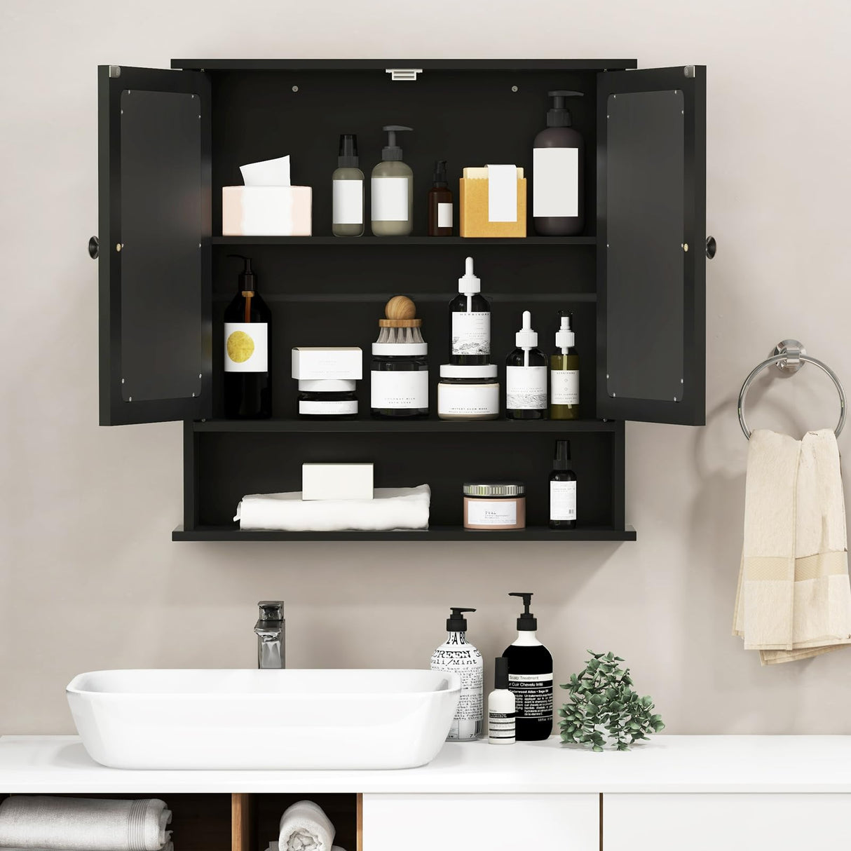 Wall Bathroom Cabinet with Mirror - Wood Over The Toilet Storage Cabinet Space Saver