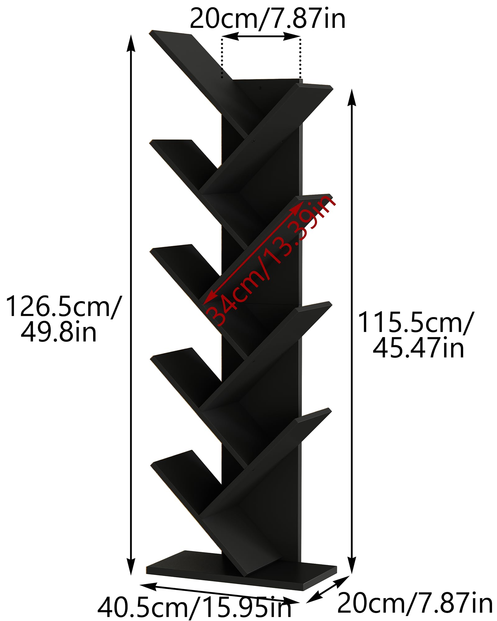 Yusong Tree Bookshelf, Floor Standing Bookcase with Steel Pipe for Living Room Bedroom, Shelves for Home Office (Black2, 9 Tier)