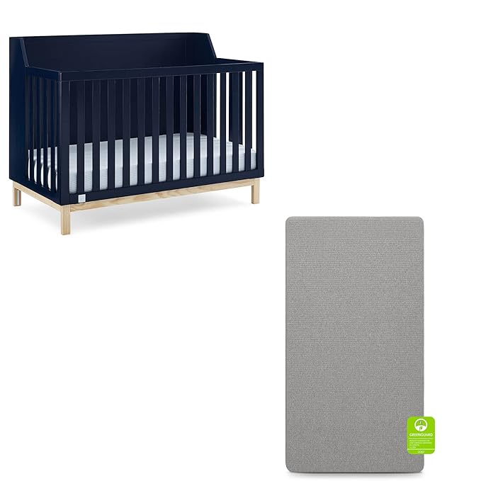 Delta Children Oxford 6-in-1 Convertible Crib TrueSleep 2-Stage Deluxe Crib and Toddler Mattress (Bundle)