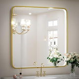 36x24 Inch LED Bathroom Mirror with Lights, Black Metal Frame Mirror