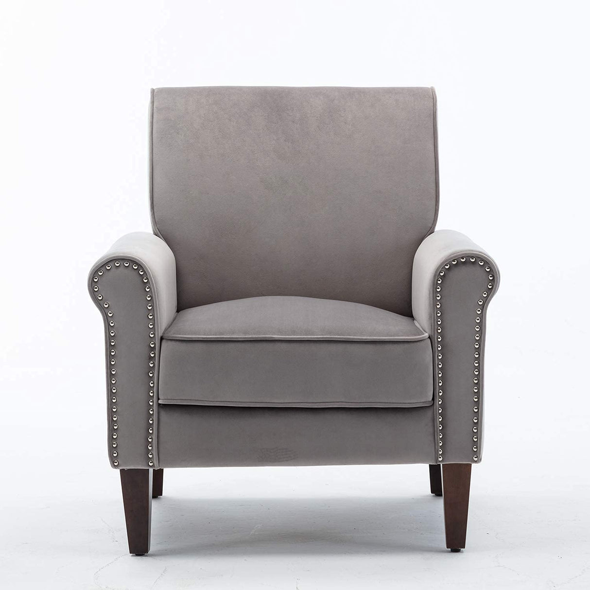 Accent Chair, Velvet Upholstered Armchair, Living Room Chair with Wooden Frame and Silver Rivet