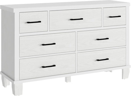 Dresser White with 7 Drawer Modern Wooden Dresser - 3-Tier Drawer Chest