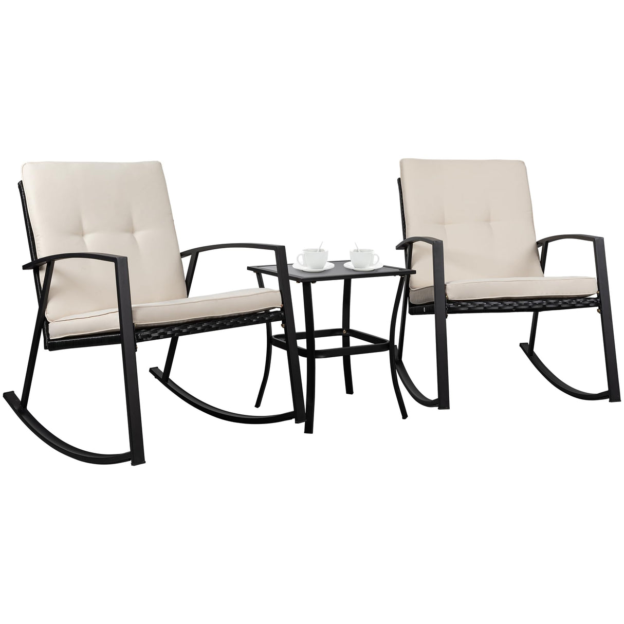 3 Pieces Rocking Bistro Set Wicker Patio Outdoor Furniture
