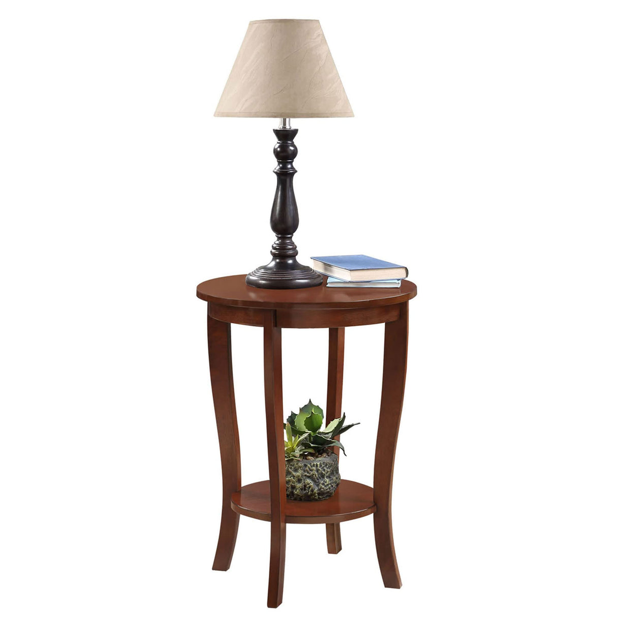 American Heritage Round End Table with Shelf, Espresso