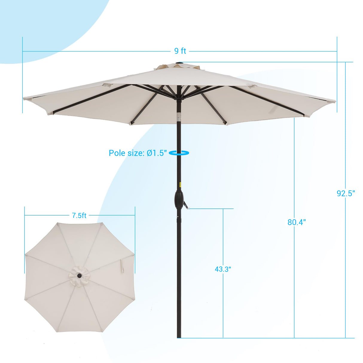 9' Outdoor Umbrella Patio Umbrella 2-Year-Non-Fading Steel Market Umbrella with Push Button