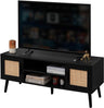 TV Stand for 55 Inch TV, Mid Century Modern TV Console with Open Storage Shelf and Doors