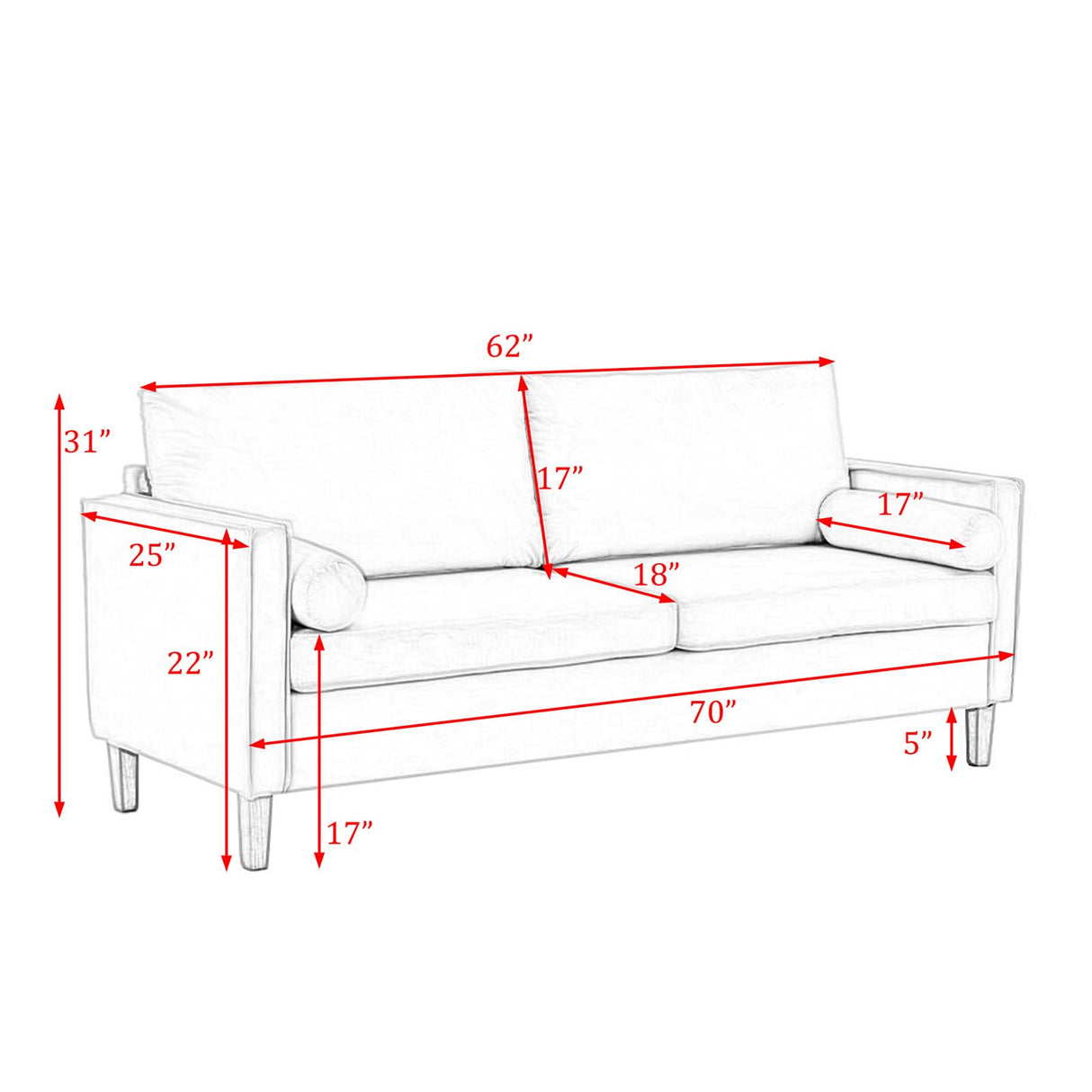 Upholstered Velvet Loveseat 70 Inches Sofa Double Small Sofa with 2 Seats