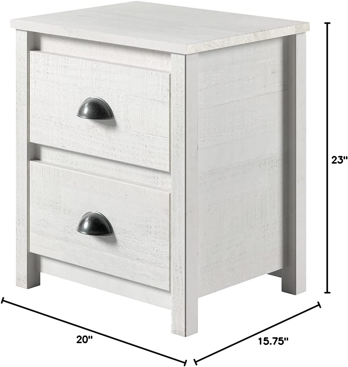 Hampton 2 Drawer Solid Wood Rustic Nightstand - Coastal White Finish