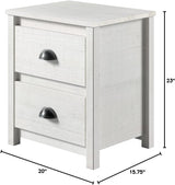 Hampton 2 Drawer Solid Wood Rustic Nightstand - Coastal White Finish