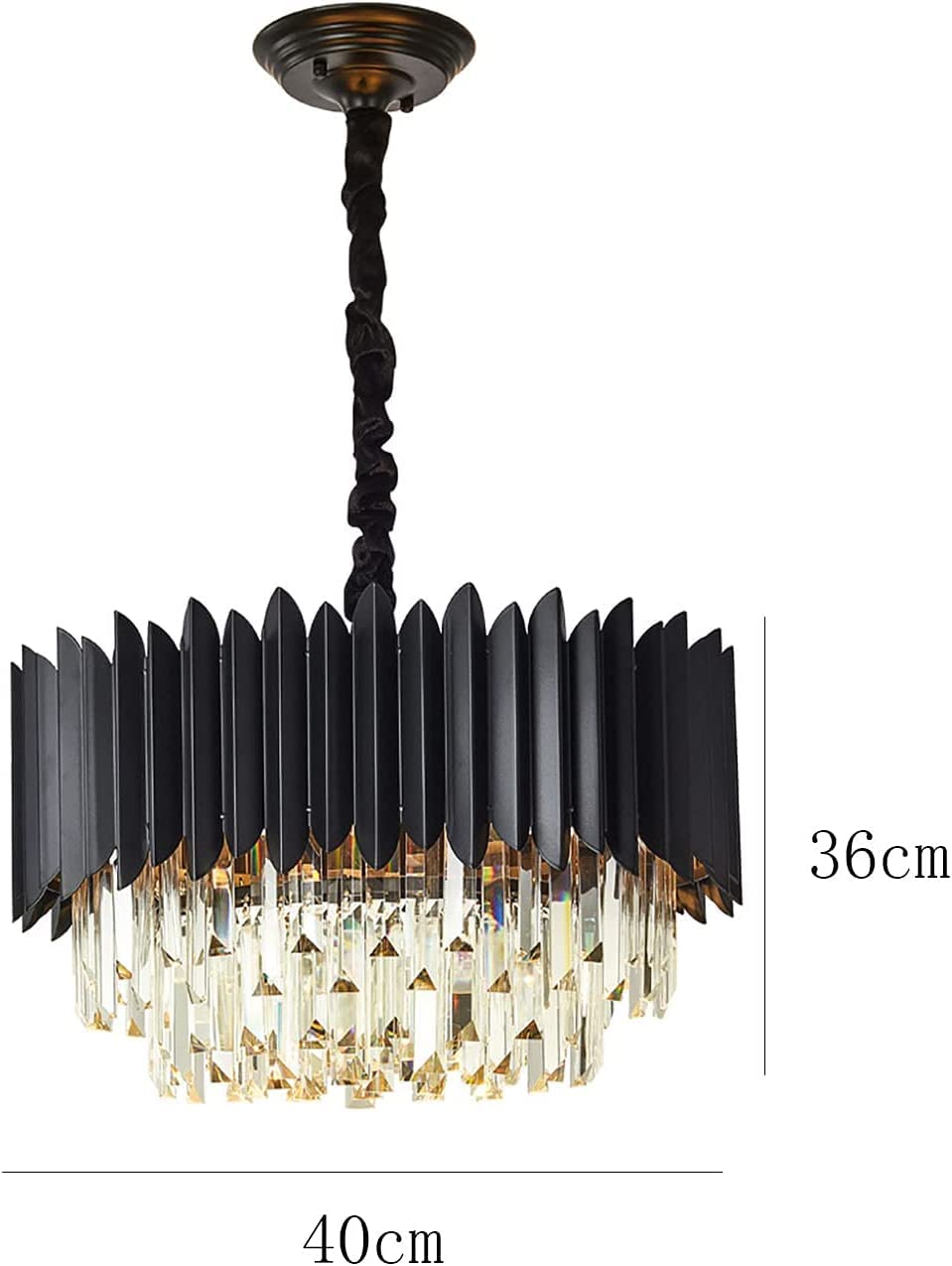 Crystal Chandeliers,Black Round Chandelier Light Fixture,2-Tier Raindrop Ceiling Light