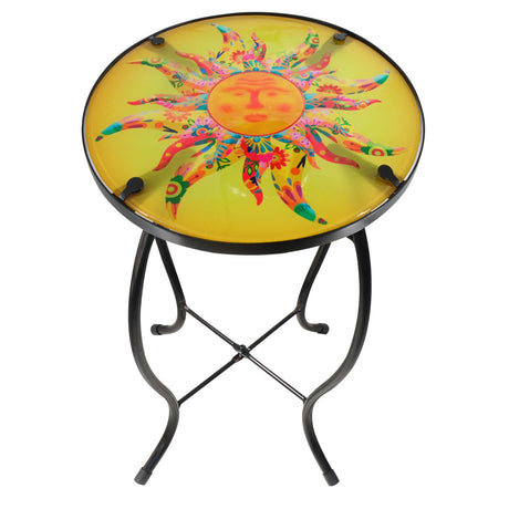 wotieuns Patio Side Table Outdoor Metal Accent Table Round Glass Balcony Plant End Table Garden Lawn Indoor Coffee Table - Bircata