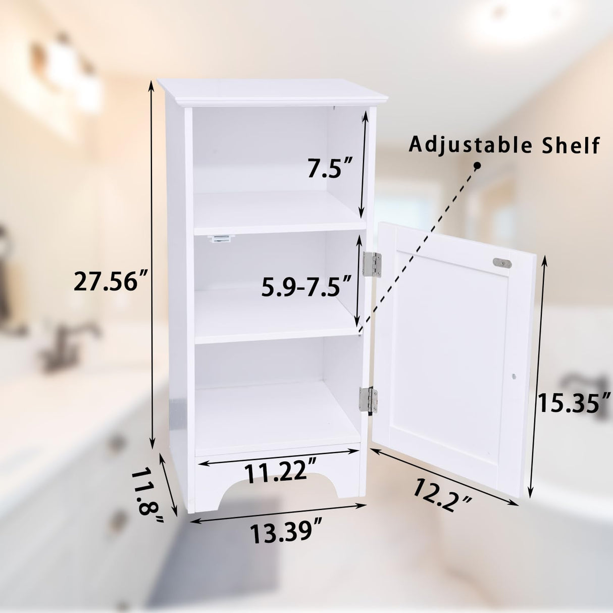 Bathroom Storage Cabinet, Compact Wooden Single Door Floor Cabinet with Adjustable