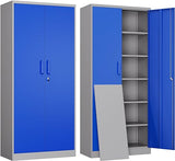 Metal Storage Cabinet with Lock - 72" Garage Storage Cabinet with 2 Locking Doors