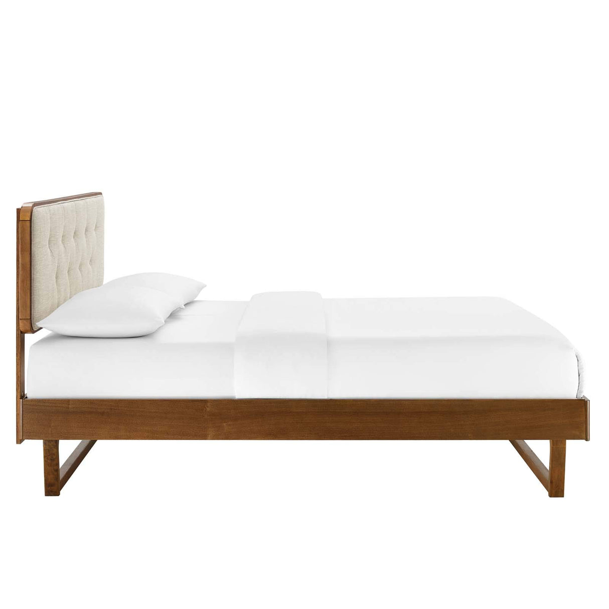 Bridgette Wood Platform Bed with Angular Frame, King, Walnut Beige