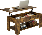 Vintage Coffee Table, Lift Top Coffee Table with Large Hidden Storage Shelf