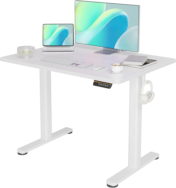 Electric Standing Desk, Adjustable Height Stand up Desk, 48x24 Inches Sit Stand Home Office Desk with Splice Board,White Top