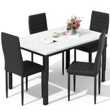 Recaceik Dining Table Set for 4, Kitchen Table and Chairs Set of 4, Faux Marble Dinner Table Set with 4 Upholstered PU Leather Chairs, Dining Room Table Set for Kitchen Dining Room (White & Black)