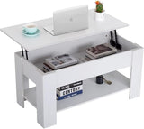 Top Coffee Table with Hidden Compartment and Storage Shelf Wooden Lift Tabletop