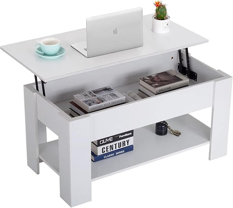 Top Coffee Table with Hidden Compartment and Storage Shelf Wooden Lift Tabletop