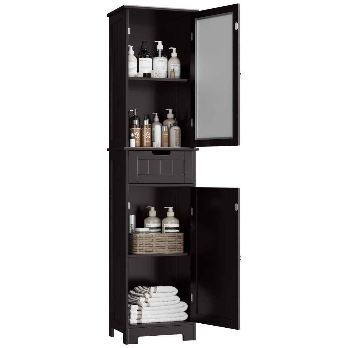 67" Tall Bathroom Cabinet, Narrow Storage Cabinet, Freestanding Linen Cabinet with Doors and Adjustable Shelf,