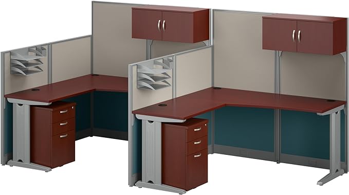 Office in an Hour L Shaped Cubicle Desks with Storage, Drawers,