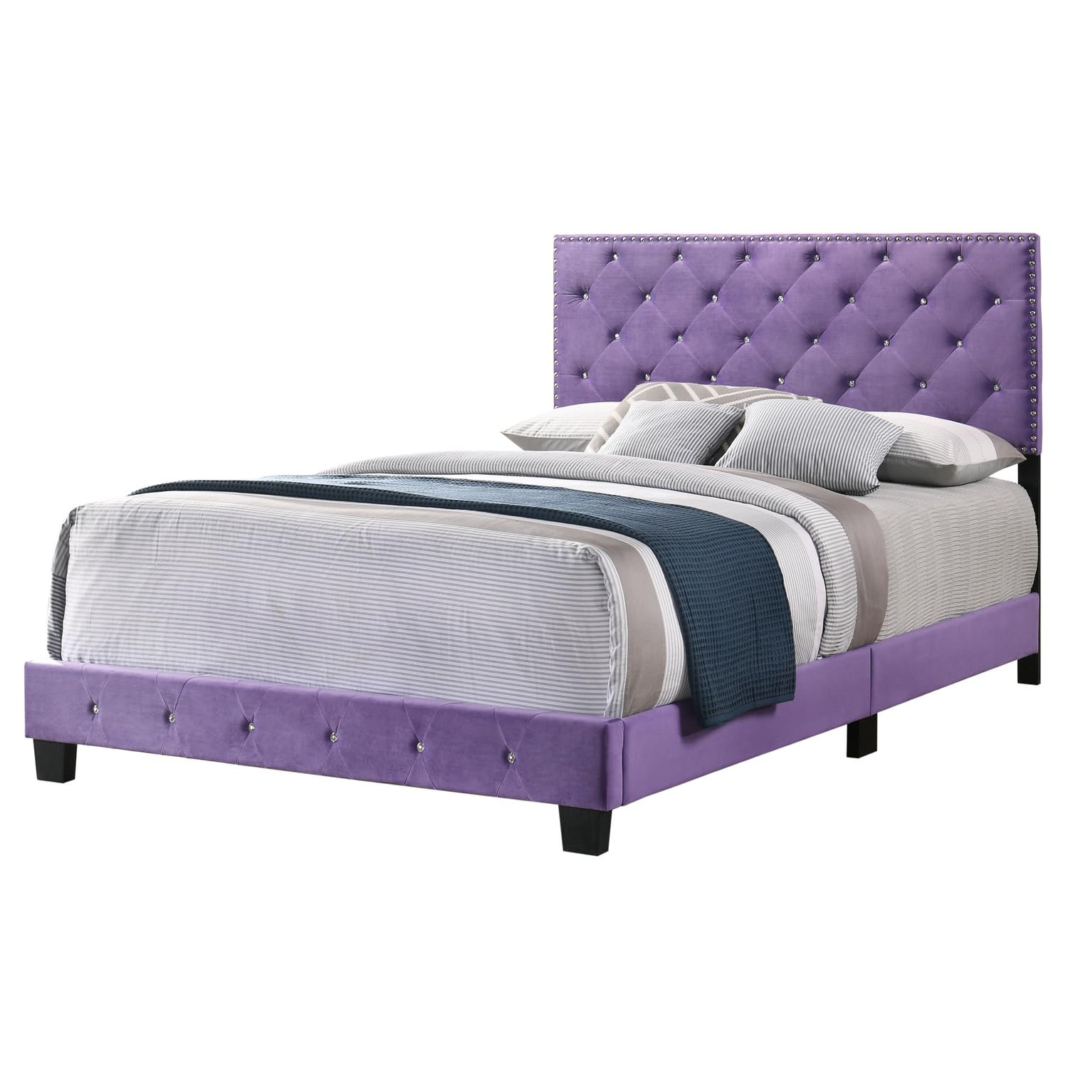 Gothic Grandeur Purple Velvet Queen Bed with Tufted Headboard