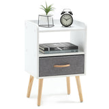 Nightstand with Fabric Drawer, Wooden Bedside Table with 3 Tier Storage