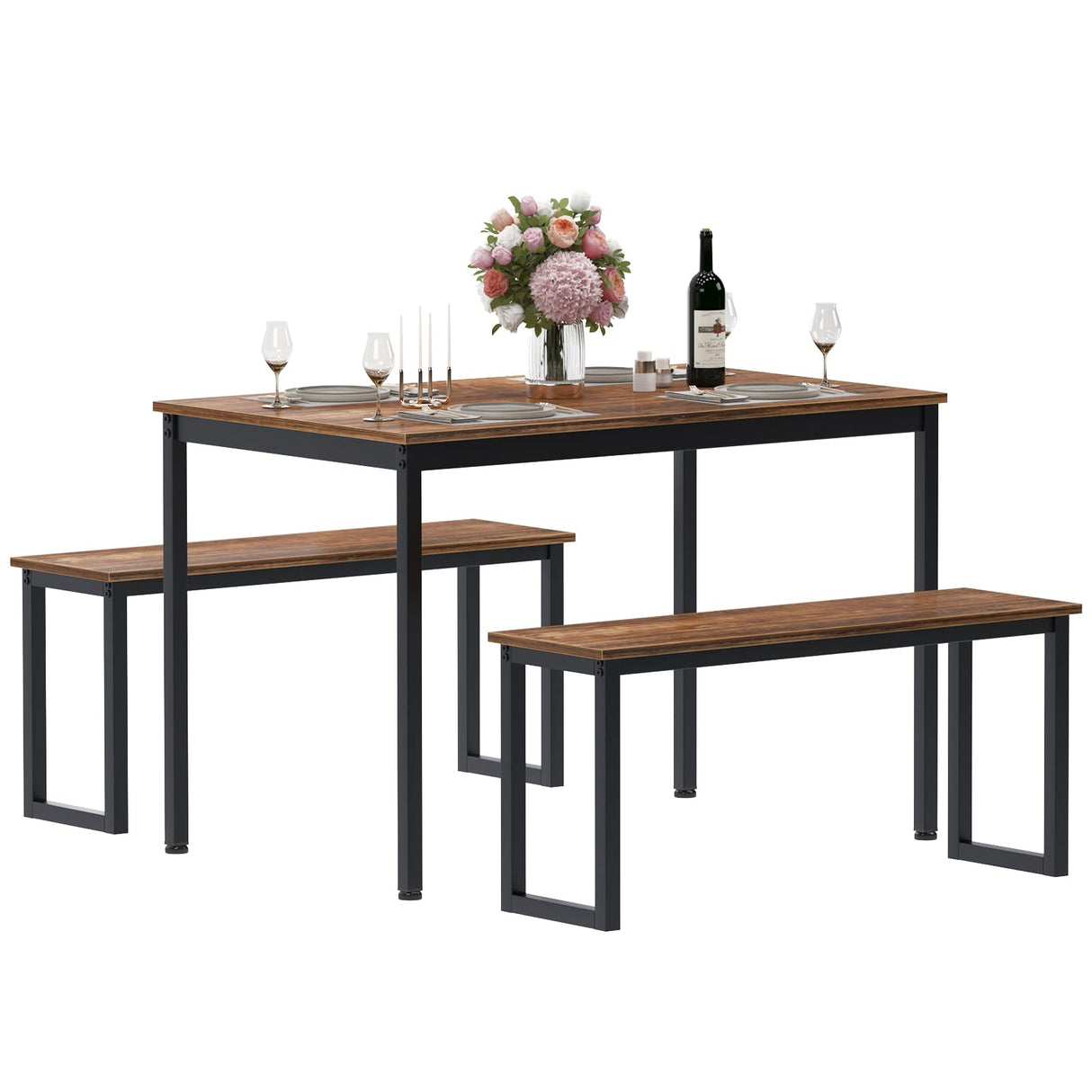 Dining Table Set with 2-Benches, 3-Pices Dinning Set for Dining Room, 45’’ Lunch Table