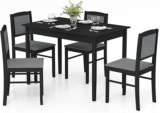 5-Piece Farmhouse Dining Table Set with Upholstered Chairs