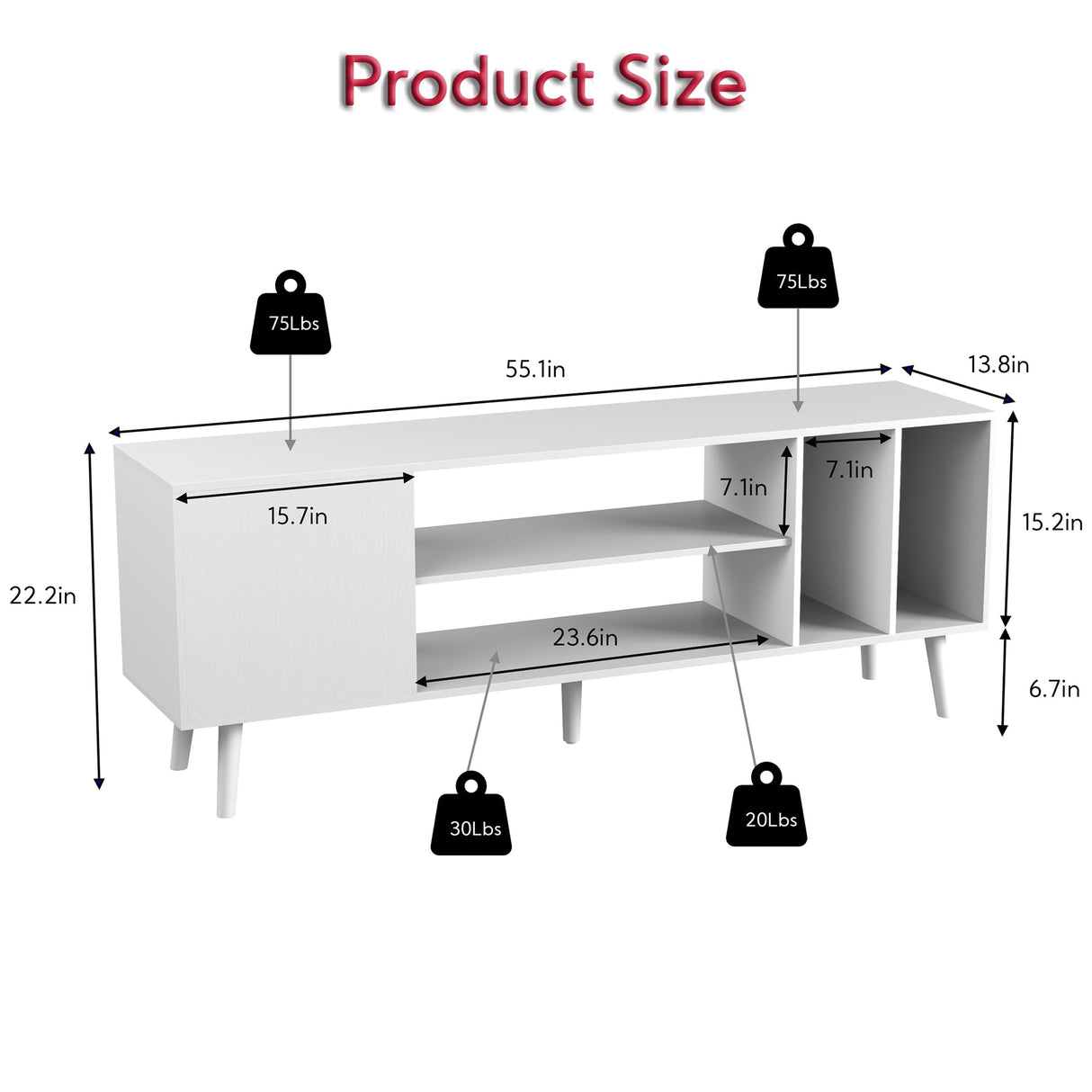 TV Stand for 55/65 inch TV, Mid Century Modern TV Console Table